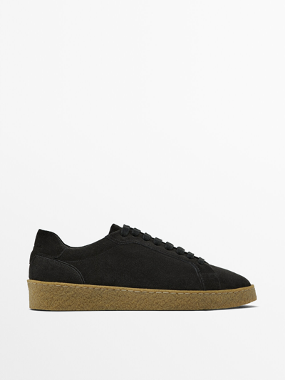 Shop Massimo Dutti Split Suede Trainers With Crepe Soles In Grey