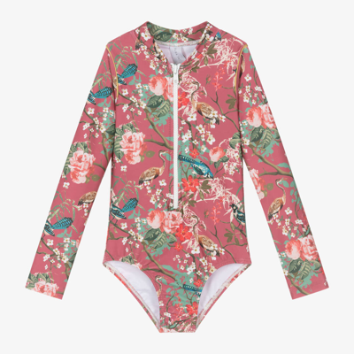 Shop Olga Valentine Girls Pink Floral Swimsuit (upf50+)