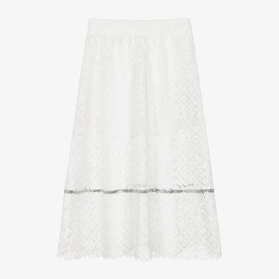 Shop Elie Saab Girls White Cutwork & Diamanté Skirt