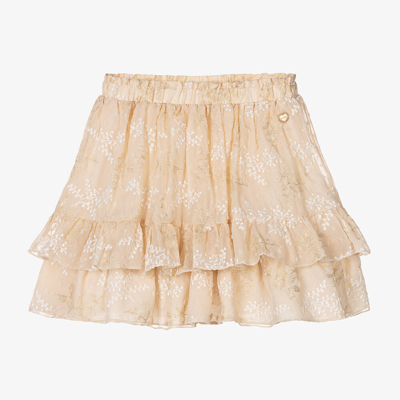 Shop Le Chic Girls Beige Embroidered Chiffon Skirt