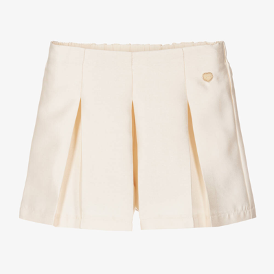Shop Le Chic Girls Ivory Satin Pleated Shorts