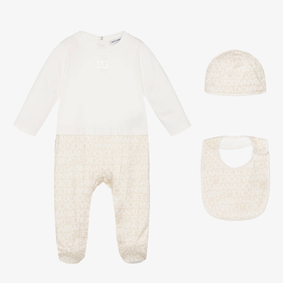 Shop Dolce & Gabbana Beige Cotton Babysuit Gift Set