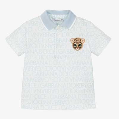 Shop Dolce & Gabbana Baby Boys Blue Cotton Leopard Polo Shirt