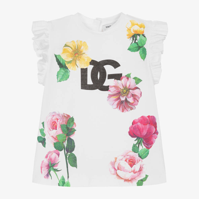 Shop Dolce & Gabbana Baby Girls White Cotton Floral T-shirt