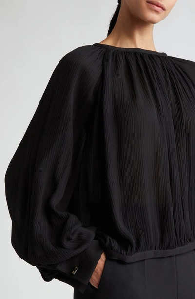 Max Mara Narvel Gathered Button-back Silk Blouse In Black