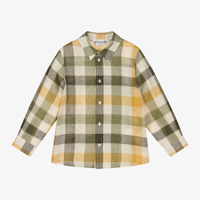 Shop Bonpoint Boys Green Linen & Cotton Check Shirt