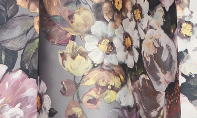 Kay Unger Garland Floral Print Off The Shoulder Gown In Sage Gray
