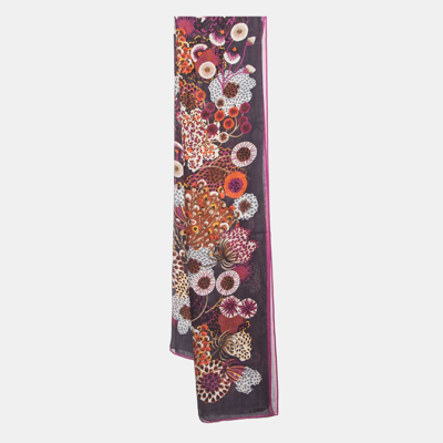 Pre-owned Fendi Purple Floral Print Silk Chiffon Scarf