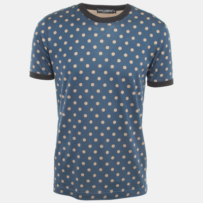 Pre-owned Dolce & Gabbana Blue Dotted Cotton Half Sleeve T-shirt L