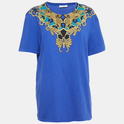Pre-owned Versace Blue Printed Cotton T-shirt L