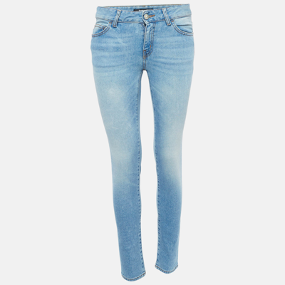 Pre-owned Just Cavalli Blue Denim Embroidered Pocket Slim Fit Jeans S Waist 26"