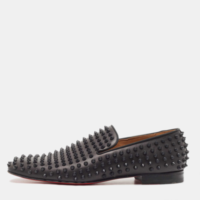 Pre-owned Christian Louboutin Christain Louboutin Black Leather Dandelio Spike Loafers Size 42.5