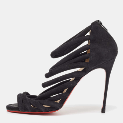 Pre-owned Christian Louboutin Black Suede Strappy Sandals Size 38.5