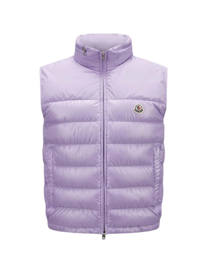 Shop Moncler Cerces Purple Sleeveless Down Jacket In Grey