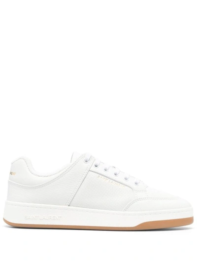 Shop Saint Laurent Leather Sneakers With Perforations In White