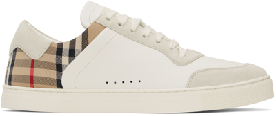 Burberry Men Stevie Leather And Check Canvas Sneakers In Ntwht/arbeige Ip Chk