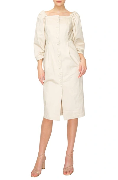 Melloday Off The Shoulder Button Front Midi Dress In Bone