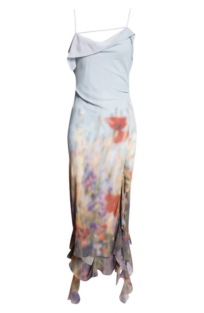 Shop Acne Studios Delouise Blurry Meadow Chiffon Dress In Dusty Blue