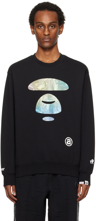 Shop Aape By A Bathing Ape Black Holographic Sweatshirt In Bkx