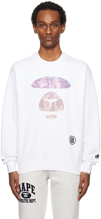 Shop Aape By A Bathing Ape White Holographic Sweatshirt In Whx