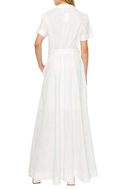 Shop Melloday Belted Linen Blend Maxi Shirtdress In White