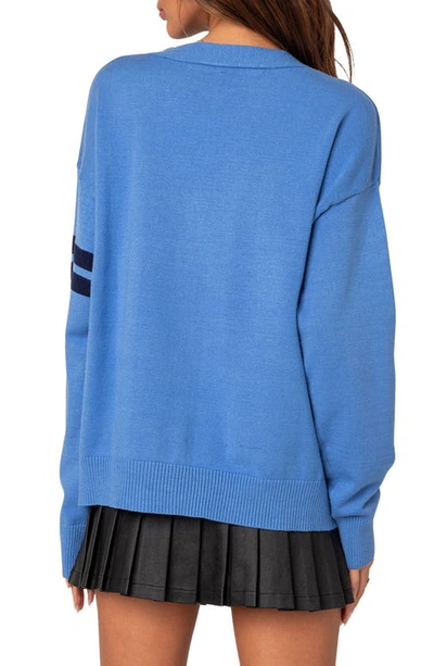 Shop Edikted Emmett Oversized Varsity Cardigan In Blue