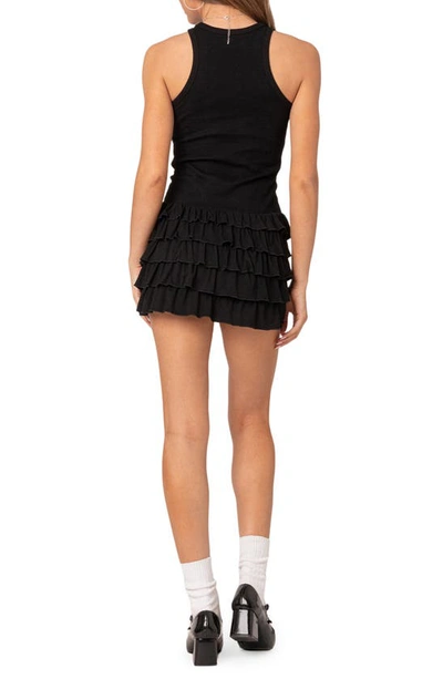 Edikted Women's Margot Ruffle Hem Ribbed Mini Dress In Black