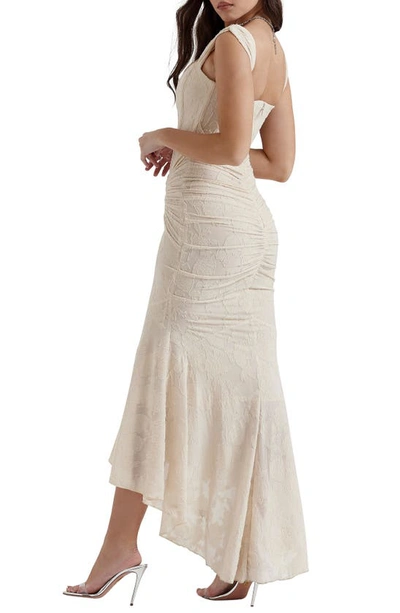 House Of Cb Cesca Floral Ruched High-low Corset Dress In Vintage Cream