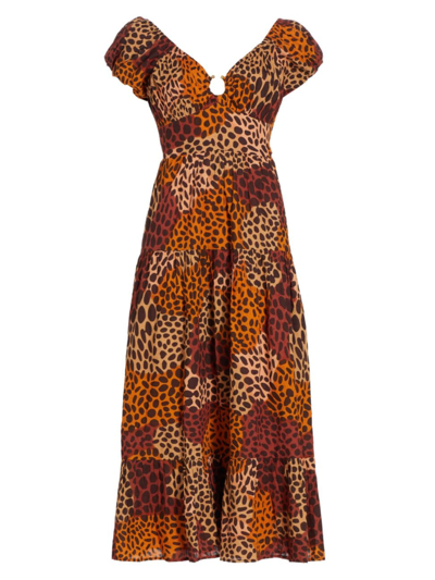 Shop Love The Label Women's Jane Abstract Cotton Midi Dress In Dotted Leopard Print