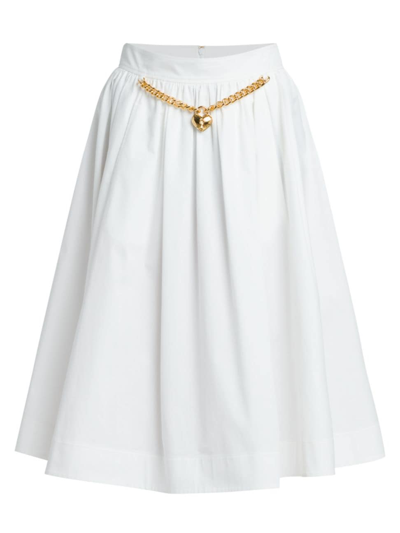 Shop Moschino Women's Chains & Hearts Poplin Midi-skirt In White