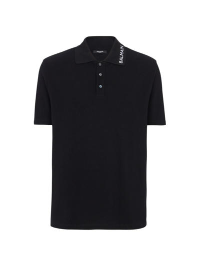 Shop Balmain Men's Stitch Collar Polo Shirt In Black White