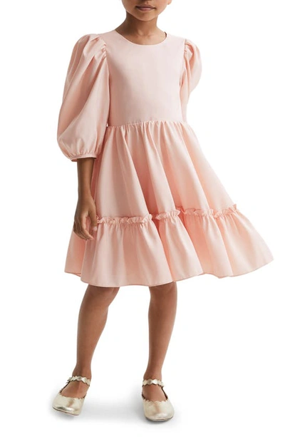 Shop Reiss Kids' Toby Tiered Puff Sleeve Dress In Pink