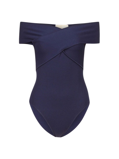 Shop Michael Michael Kors Women's Off-the-shoulder Bodysuit In Midnight Blue