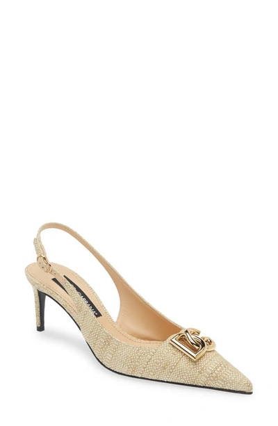 Shop Dolce & Gabbana Lollo Raffia Slingback Pump In Light Raffia