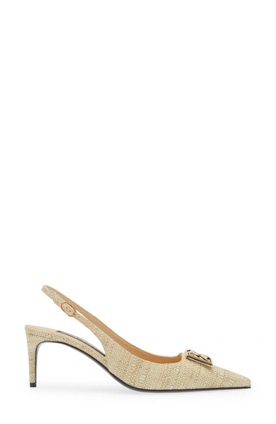 Dolce & Gabbana Raffia Dg Medallion Slingback Pumps In Light Raffia