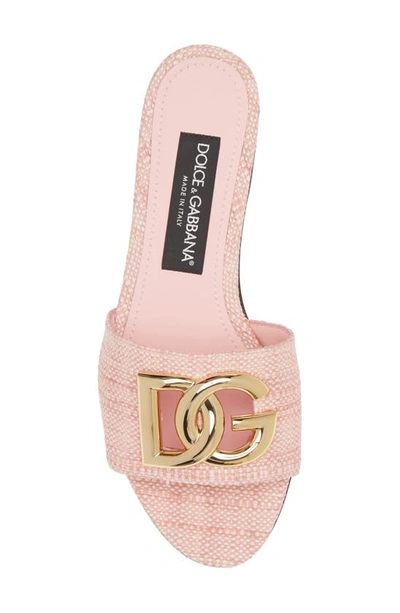 Shop Dolce & Gabbana Dg Logo Raffia Slide Sandal In Light Pink