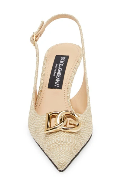 Dolce & Gabbana Raffia Dg Medallion Slingback Pumps In Light Raffia