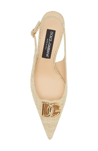 Dolce & Gabbana Raffia Dg Medallion Slingback Pumps In Light Raffia