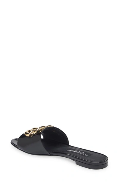 Dolce & Gabbana Logo-plaque Leather Slides In Black