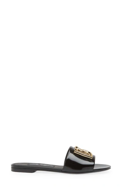 Dolce & Gabbana Logo-plaque Leather Slides In Black