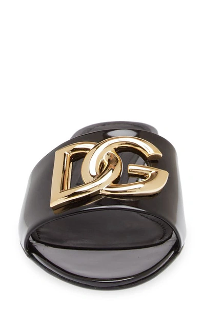 Dolce & Gabbana Logo-plaque Leather Slides In Black