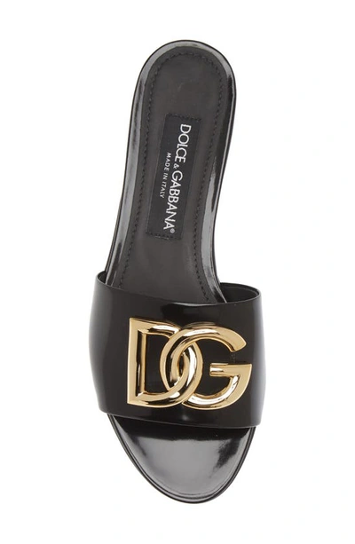 Dolce & Gabbana Logo-plaque Leather Slides In Black
