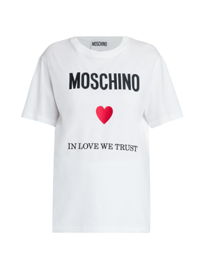 Shop Moschino Women's In Love We Trust Cotton T-shirt In White