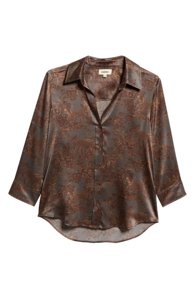 Shop L Agence Dani Silk Button-up Blouse In Charcoal Multi Safari Scenic
