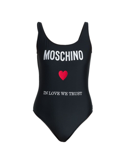 Shop Moschino Women's In Love We Trust One-piece Swimsuit In Black