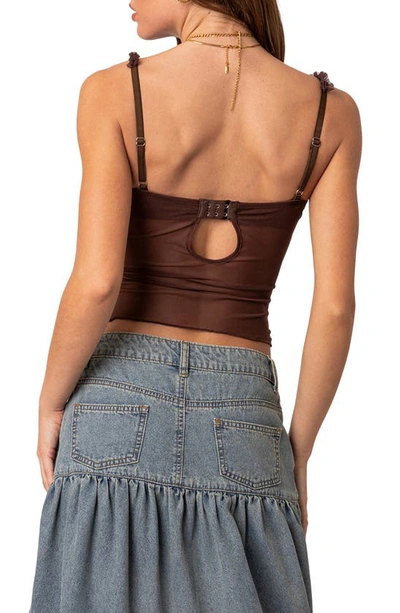 Edikted Mercy Sheer Mesh Bra Top In Brown