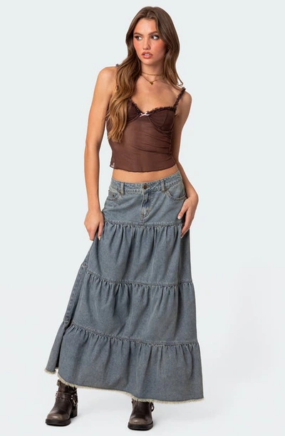 Edikted Mercy Sheer Mesh Bra Top In Brown