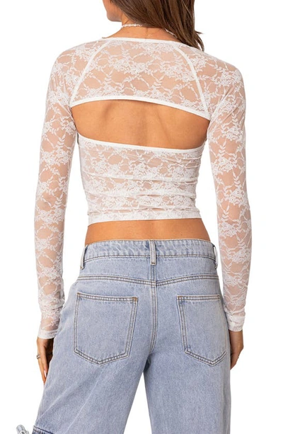 Shop Edikted Addison Sheer Long Sleeve Lace Top In White