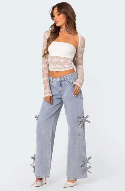 Shop Edikted Addison Sheer Long Sleeve Lace Top In White