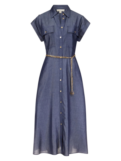 Shop Michael Michael Kors Women's Denim-inspired Midi-dress In Indigo Rinse